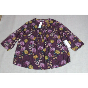 DR2 Daniel Rainn Top Womens 1X Purple Floral Boho Chic Peasant Blouse Mom NWT